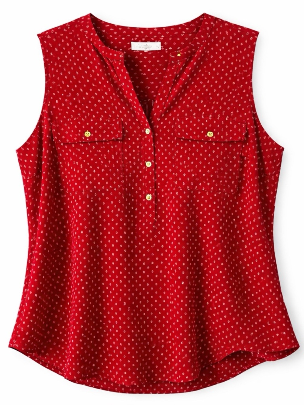 Croft & Barrow Red Polka‎ Dot Sleeveless Blouse 1X Gold Button V-Neck Top
